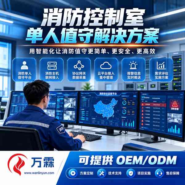 消防控制室值班与远程监管示意配图，非本地工程实拍