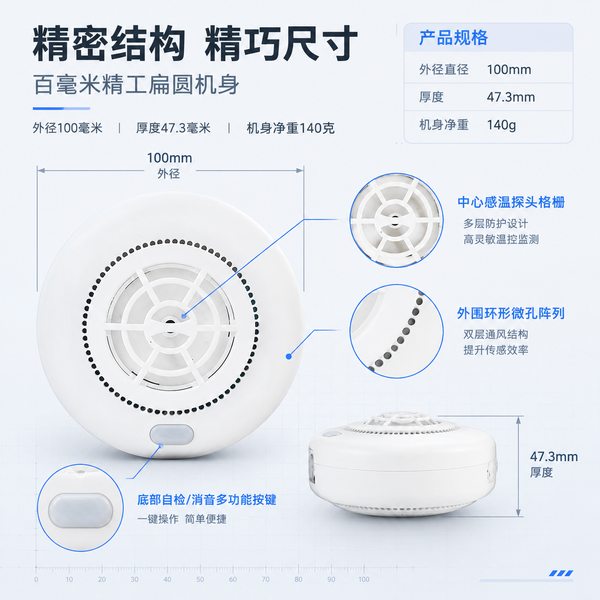 WANLIN-340 感温探测器使用说明_指示灯五状态识别与自检消音操作